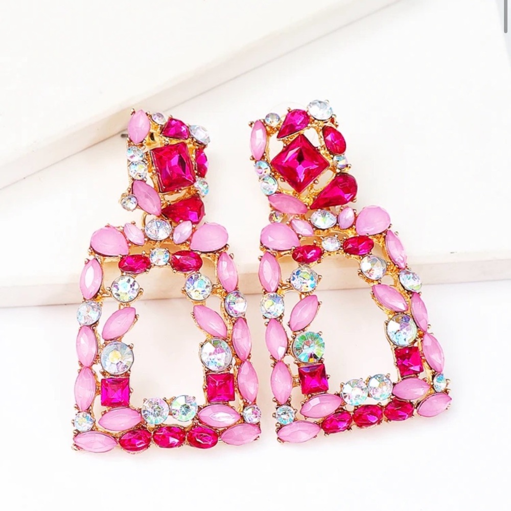 Elegant Pink and Gold Statement Earrings